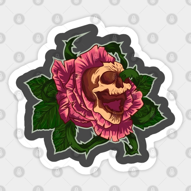 skull head and pink rose Sticker by satu_empat